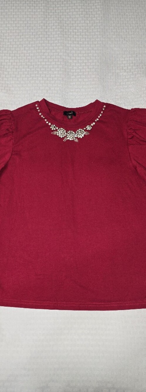 Ontwelfth Women’s Red Embellished Short Sleeve Top